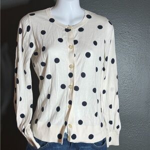 LOFT Ivory Knit Top with Navy Polka Dots